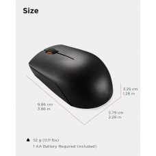 Lenovo 300 Wireless Compact Mouse, Black, 1000 dpi